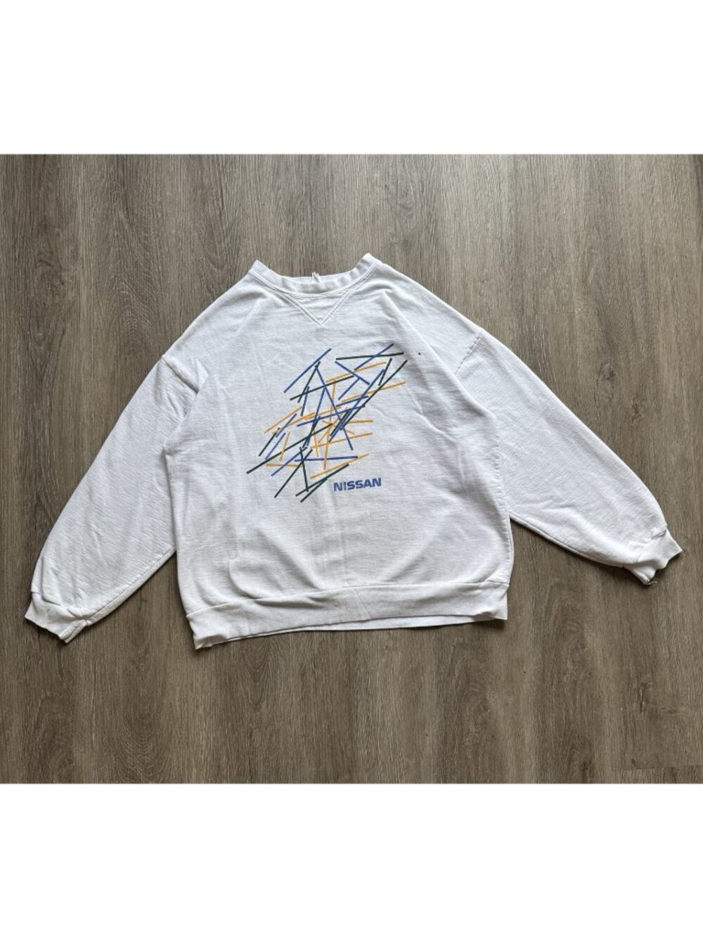 Rare Vintage 90s Nissan Cars Art Paint Design White Crewneck Sweatshirt Promo